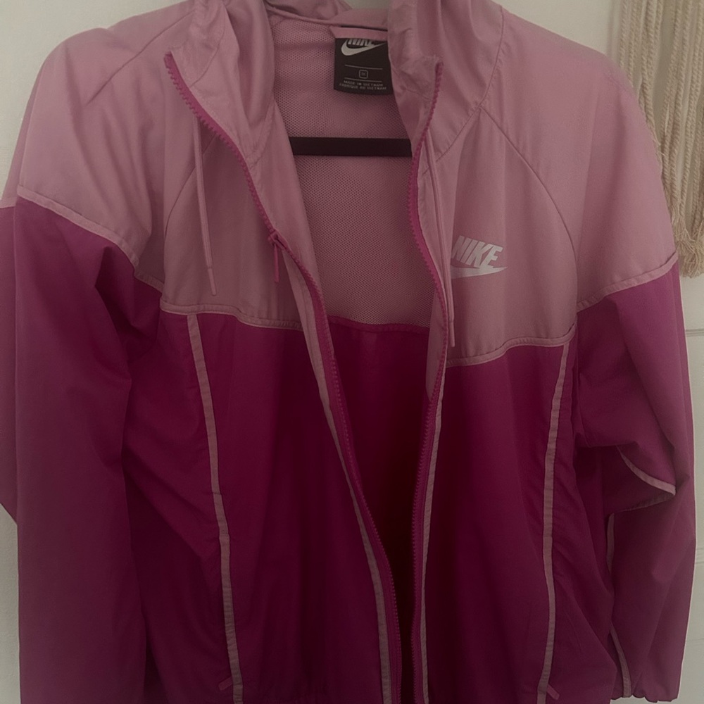 Nike Pink Bomber Jacket with Color Blocking and Standing Collar